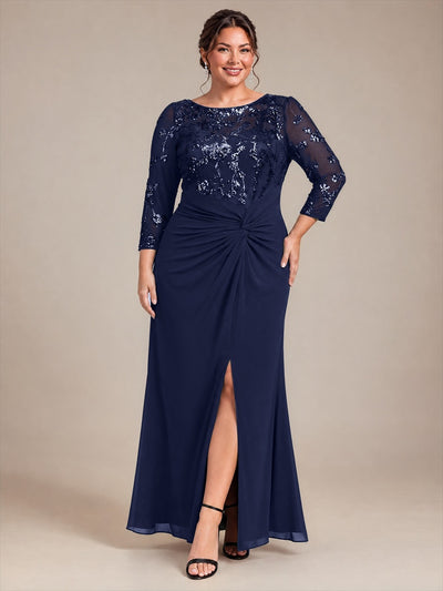 Plus Size Knot Detail Sequins Evening Dress