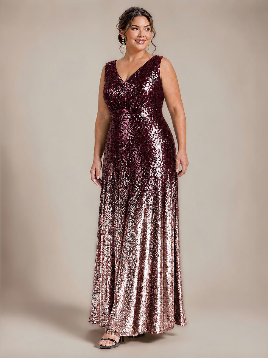 Plus Size Ombr¨¦ Sequins Sleeveless Evening Dress #color_Dark Purple Lavender