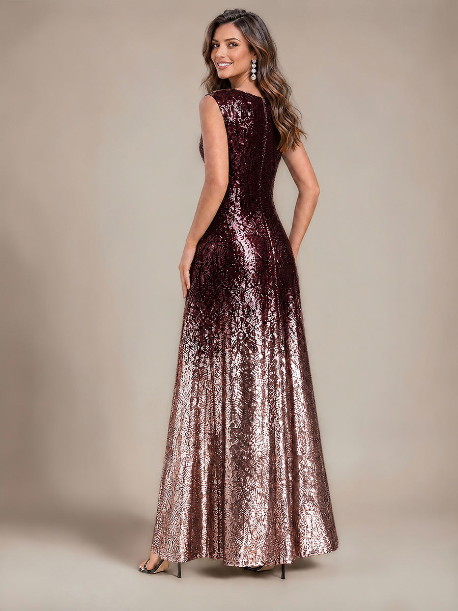 Ombr¨¦ Sequins Sleeveless Evening Dress #color_Dark Purple Lavender