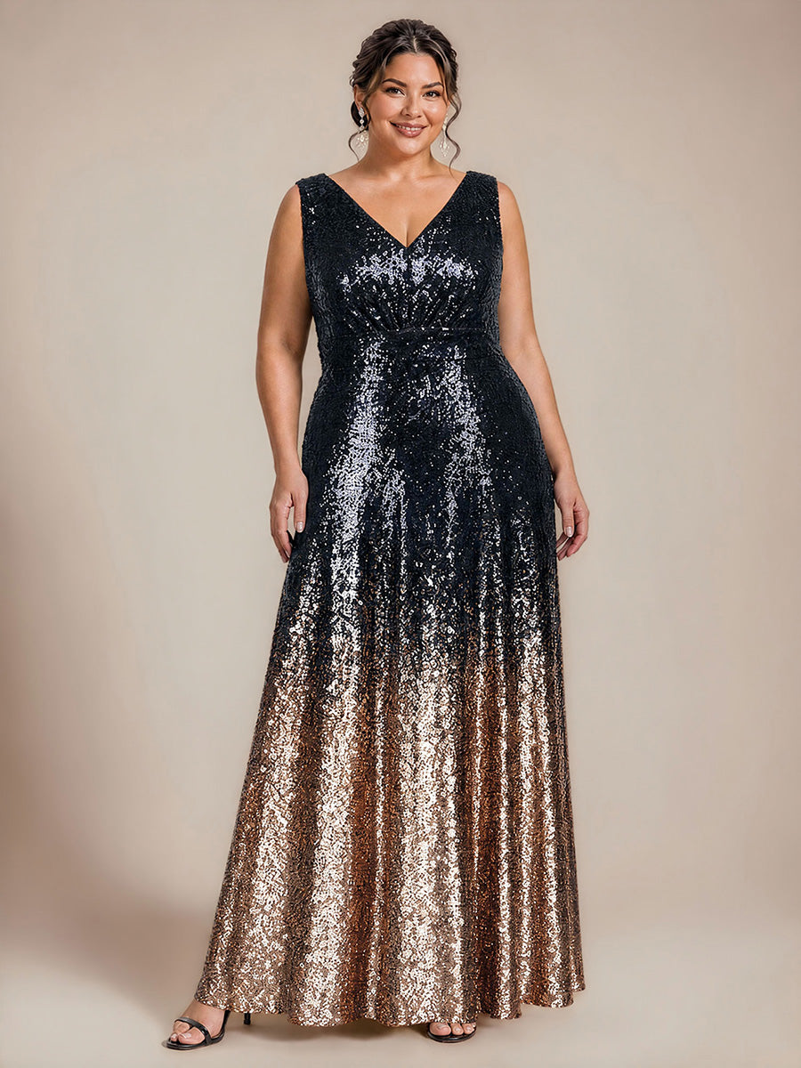 Ombr¨¦ Sequins Sleeveless Evening Dress #color_Navy Champagne