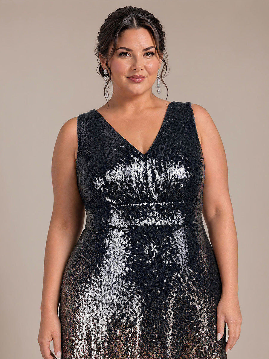 Ombr¨¦ Sequins Sleeveless Evening Dress #color_Navy Champagne