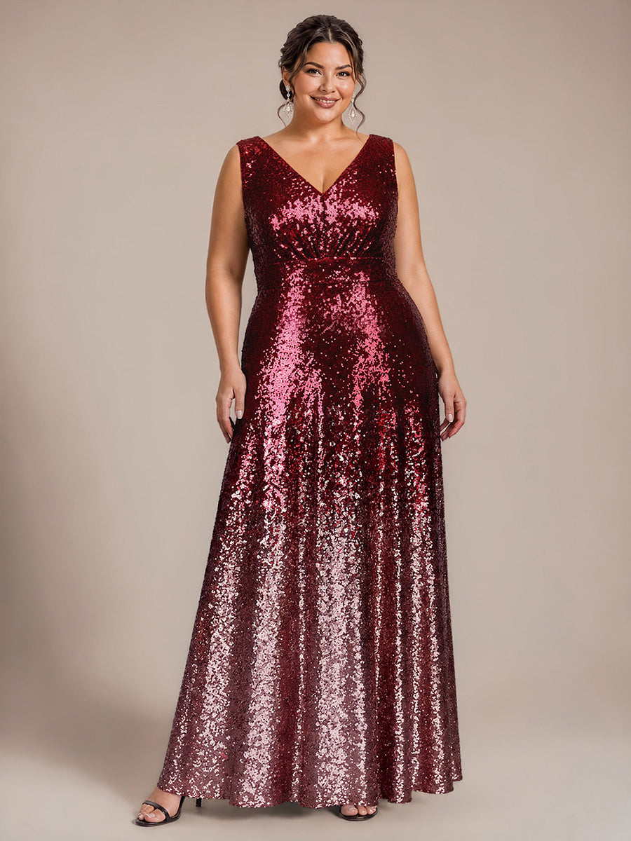 Ombr¨¦ Sequins Sleeveless Evening Dress #color_Burgundy Pink