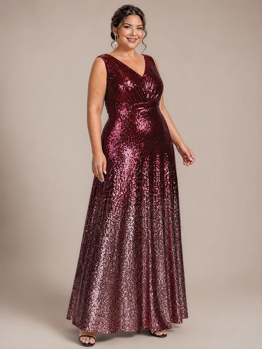 Ombr¨¦ Sequins Sleeveless Evening Dress #color_Burgundy Pink
