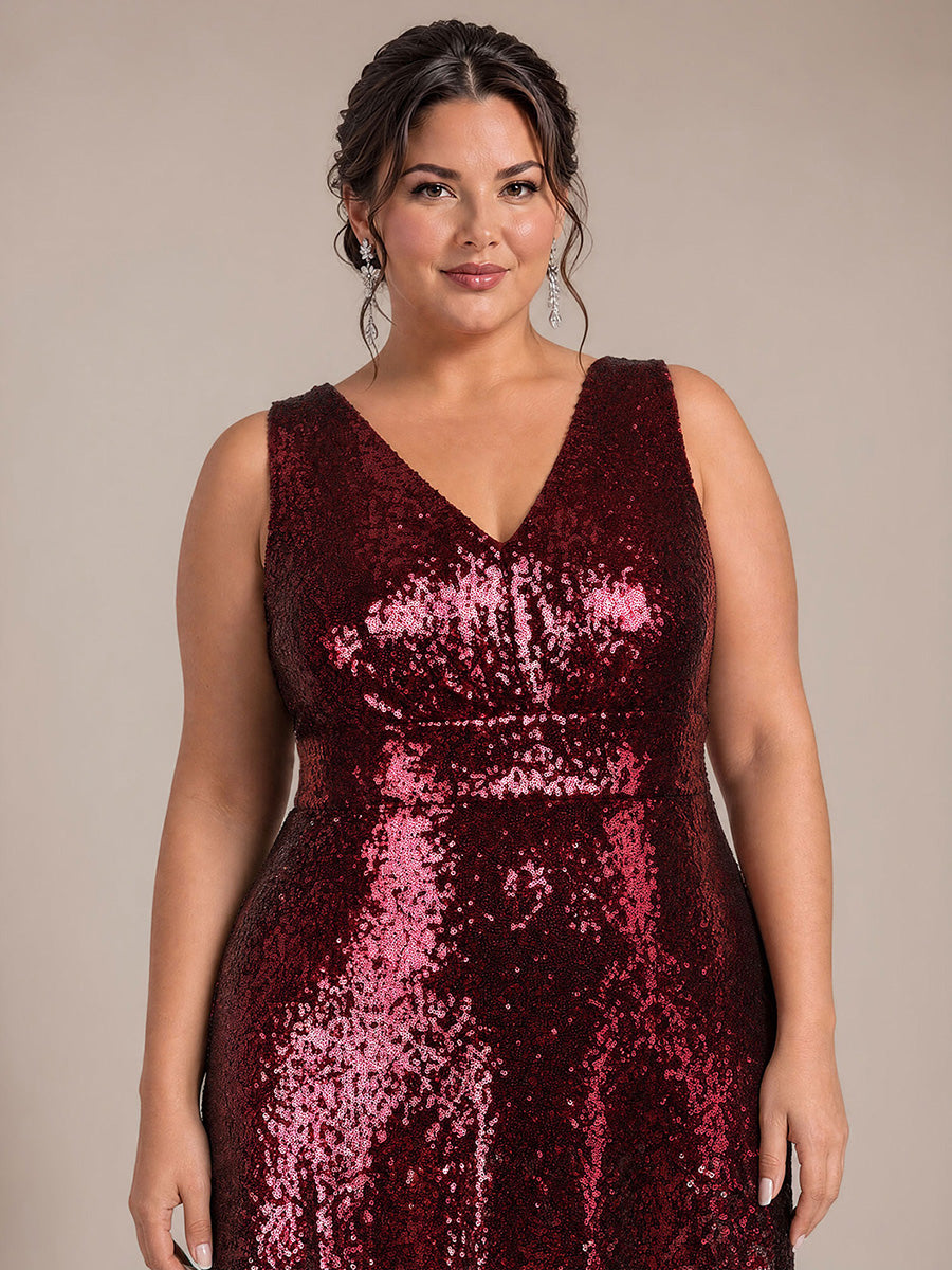 Plus Size Ombr¨¦ Sequins Sleeveless Evening Dress #color_Burgundy Pink