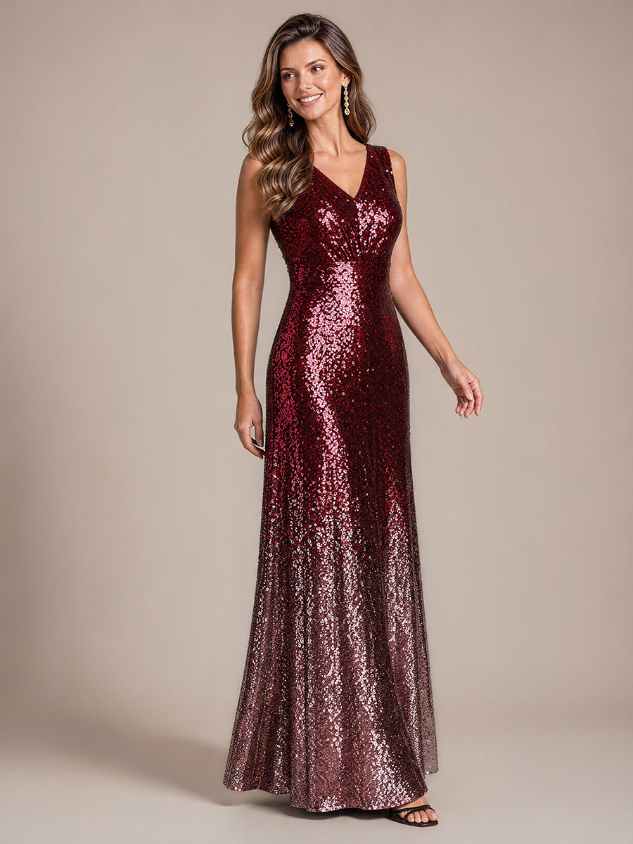 Ombr¨¦ Sequins Sleeveless Evening Dress #color_Burgundy Pink