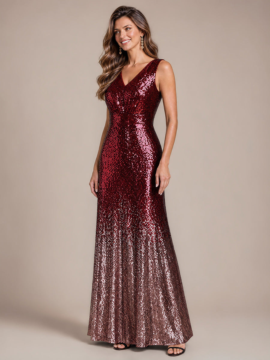 Ombr¨¦ Sequins Sleeveless Evening Dress #color_Burgundy Pink
