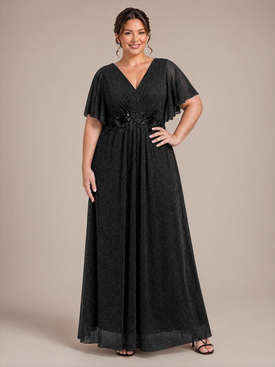Plus Size Pleating Lurex Mesh Evening Dress