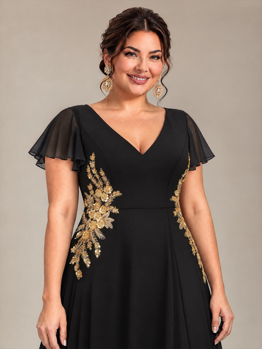 Plus Size Beading Chiffon Evening Dress #color_Black