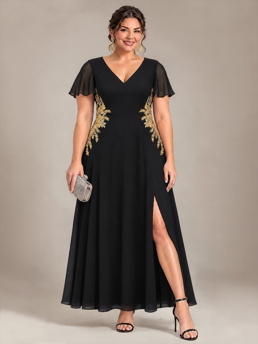 Plus Size Beading Chiffon Evening Dress #color_Black