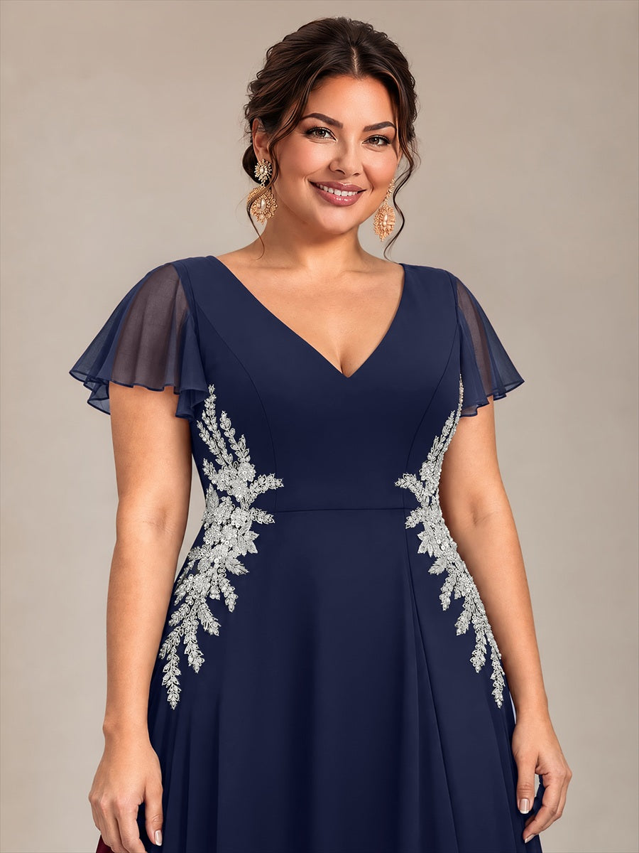 Plus Size Beading Chiffon Evening Dress #color_Navy Blue