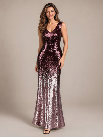 ombré  Sequins Mermaid Sleeveless Evening Dress