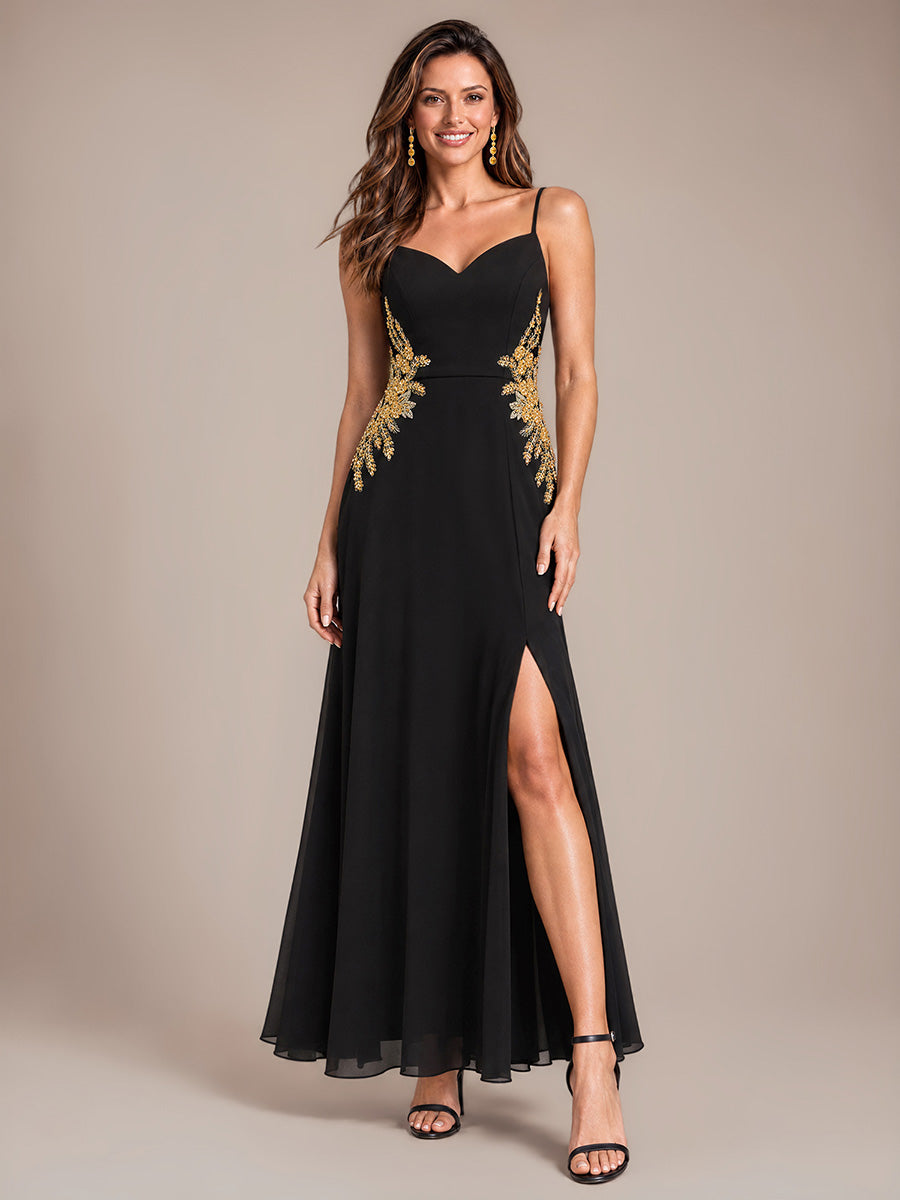 Sequin Chiffon Sleeveless Evening Dress #color_Black