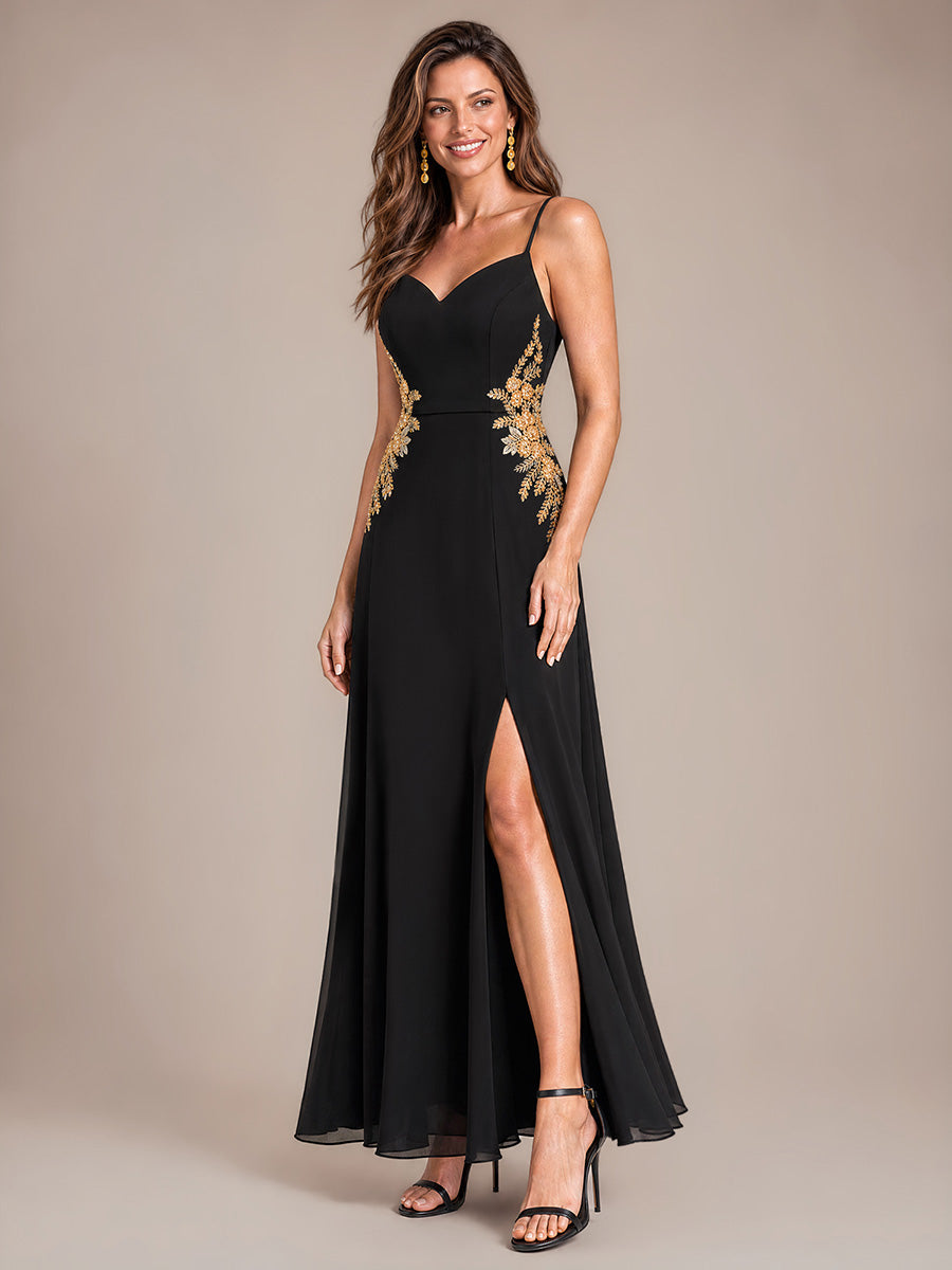 Sequin Chiffon Sleeveless Evening Dress #color_Black