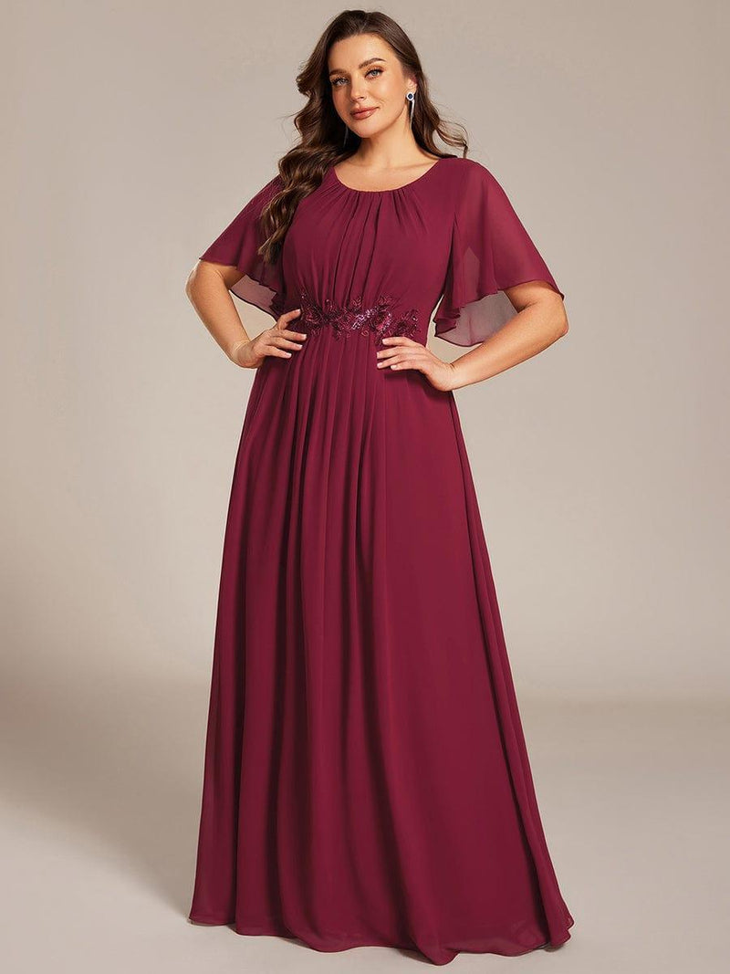 Elegant Short Sleeve Pleated A-Line Floor-Length Formal Evening Dress