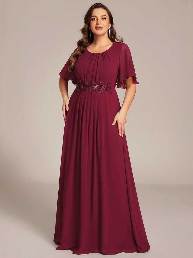 Elegant Short Sleeve Pleated A-Line Floor-Length Formal Evening Dress