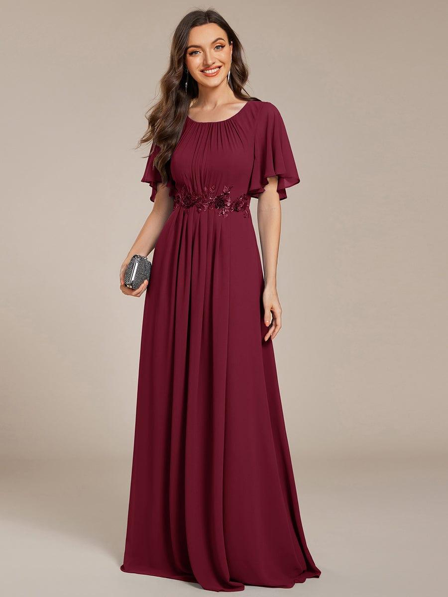 Elegant Short Sleeve Pleated A-Line Floor-Length Formal Evening Dress