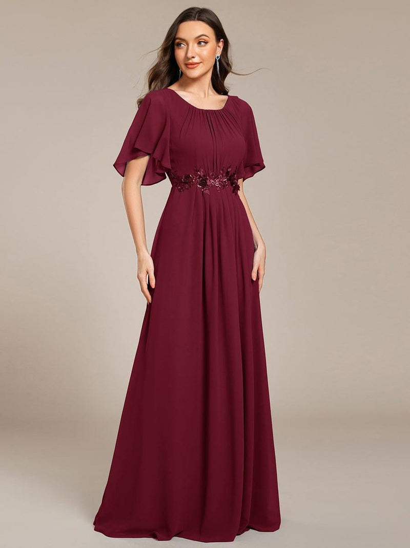 Elegant Short Sleeve Pleated A-Line Floor-Length Formal Evening Dress