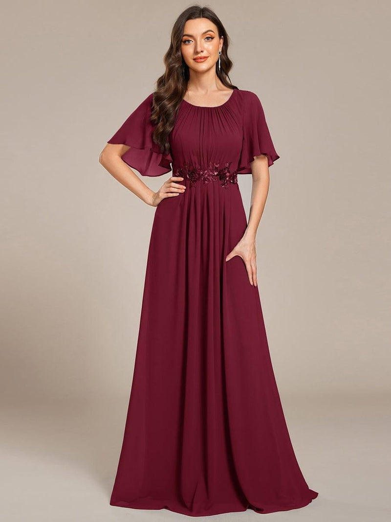 Elegant Short Sleeve Pleated A-Line Floor-Length Formal Evening Dress