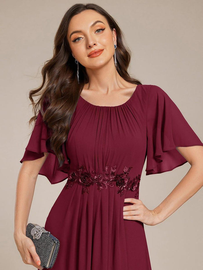 Elegant Short Sleeve Pleated A-Line Floor-Length Formal Evening Dress ...