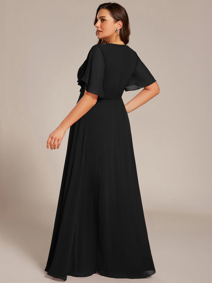 Elegant Plus Size Puffy Sleeve Pleated Hem Dress main image 1