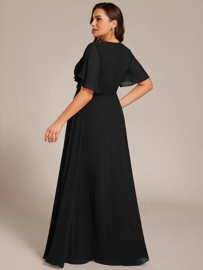 Plus Size Pleated Waist Applique Maxi Bridesmaid Dress #color_Black