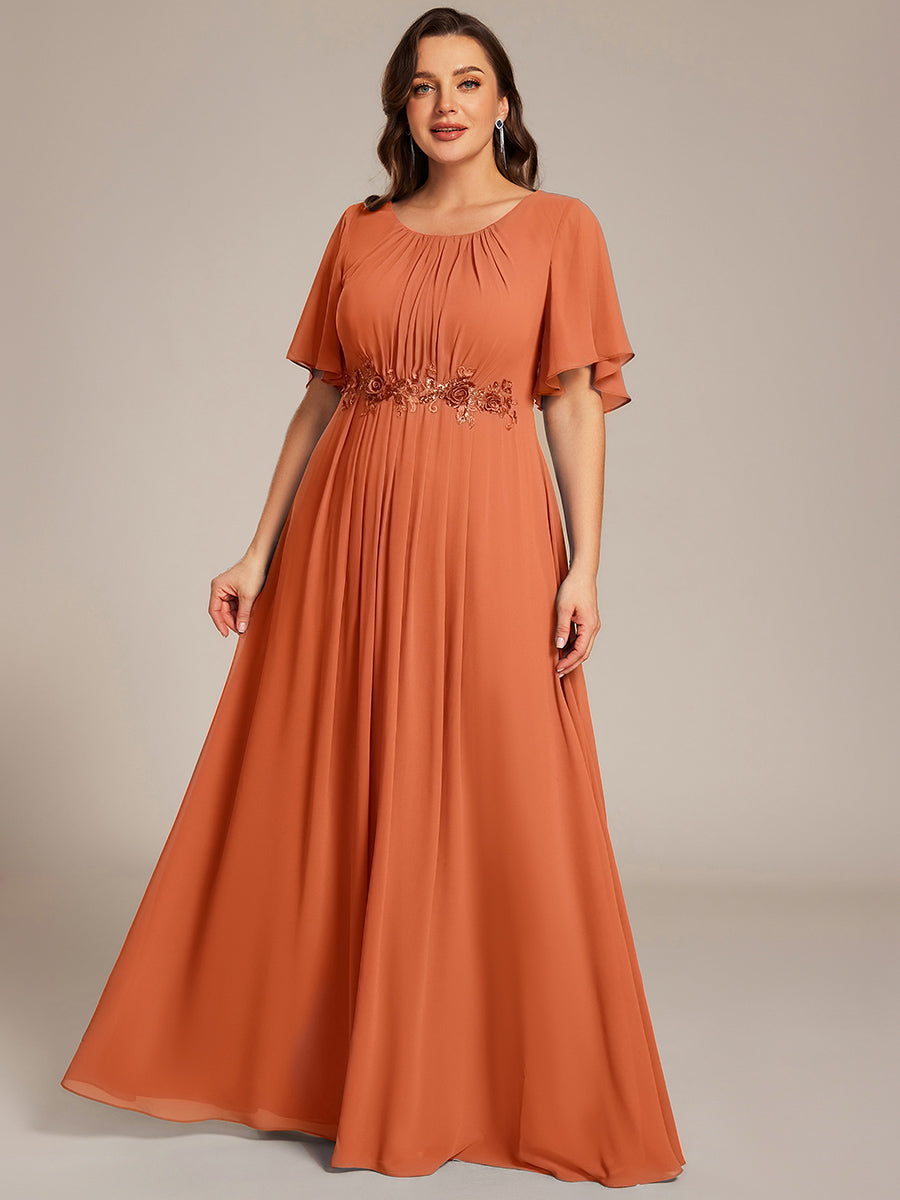 Plus Size Pleated Waist Applique Maxi Bridesmaid Dress #color_Brandied Melon