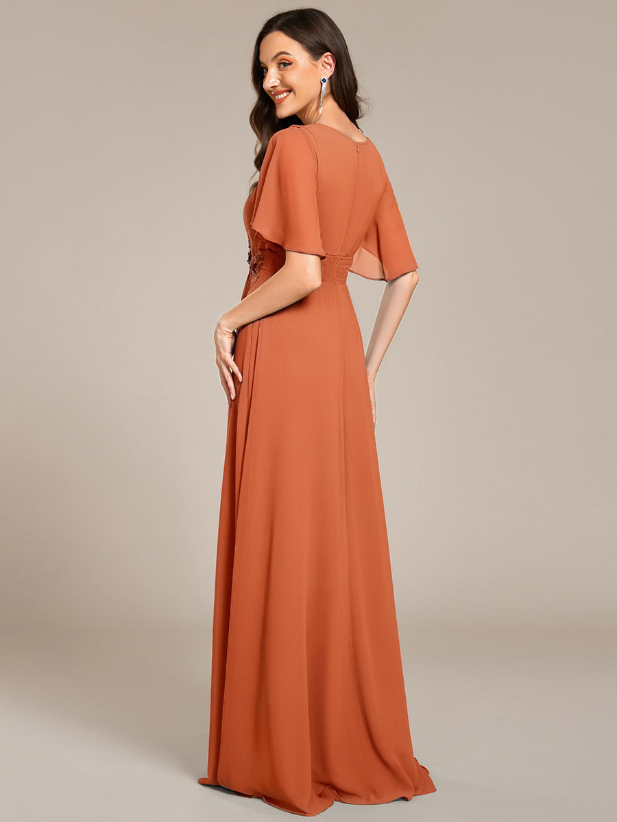 Pleated Applique Maxi Bridesmaid Dress #color_Brandied Melon