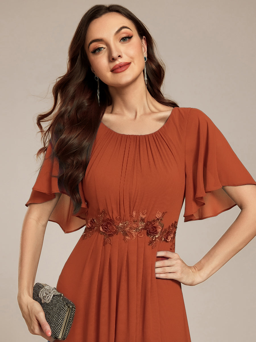 Pleated Applique Maxi Bridesmaid Dress #color_Burnt Orange
