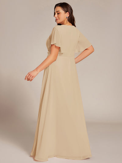 Plus Size Pleated Waist Applique Maxi Bridesmaid Dress #color_Champagne