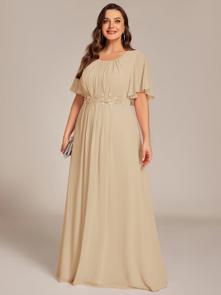 Plus Size Pleated Waist Applique Maxi Bridesmaid Dress #color_Champagne