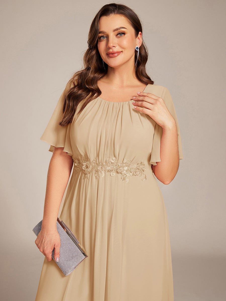 Plus Size Pleated Waist Applique Chiffon Maxi Formal Dress #color_Champagne