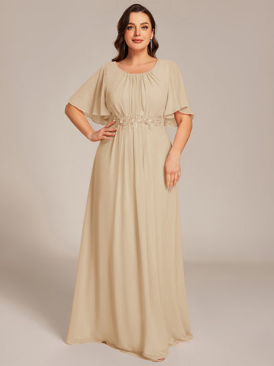 Plus Size Pleated Waist Applique Maxi Bridesmaid Dress #color_Champagne