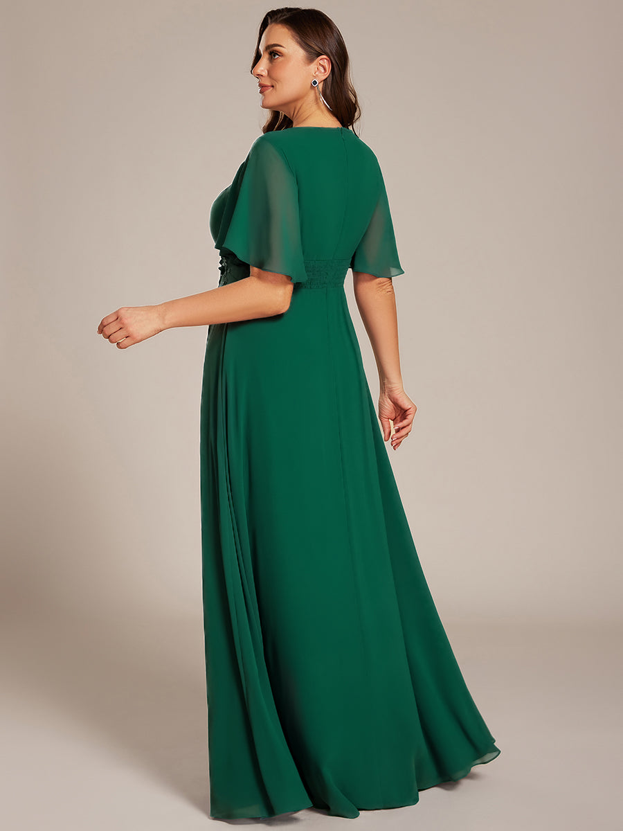 Pleated Applique Maxi Bridesmaid Dress #color_Dark Green
