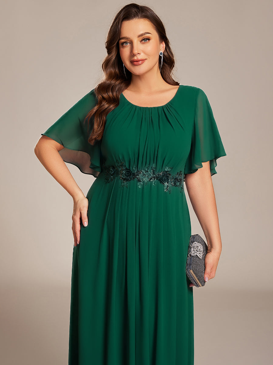 Pleated Applique Maxi Bridesmaid Dress #color_Dark Green