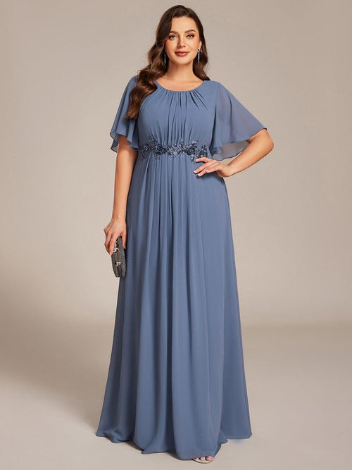 Elegant Short Sleeve Pleated A-Line Floor-Length Formal Evening Dress