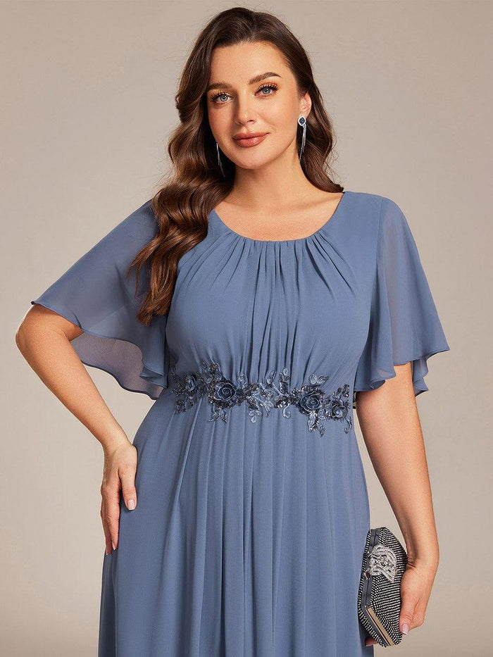 Elegant Short Sleeve Pleated A-Line Floor-Length Formal Evening Dress