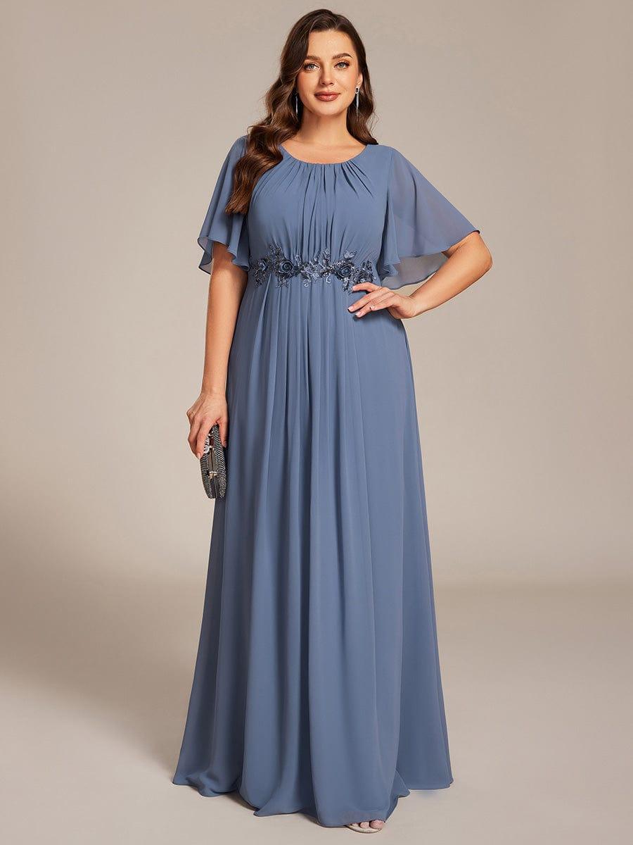 Plus Size Pleated Waist Applique Maxi Bridesmaid Dress #color_Dusty Blue