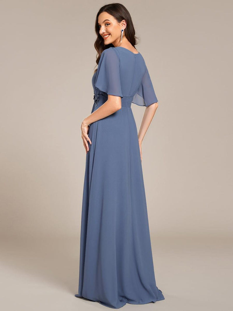 Women's A-Line Short Sleeve Embroidery Floor Length Evening Dresses