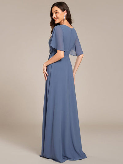 Pleated Applique Maxi Bridesmaid Dress #color_Dusty Blue