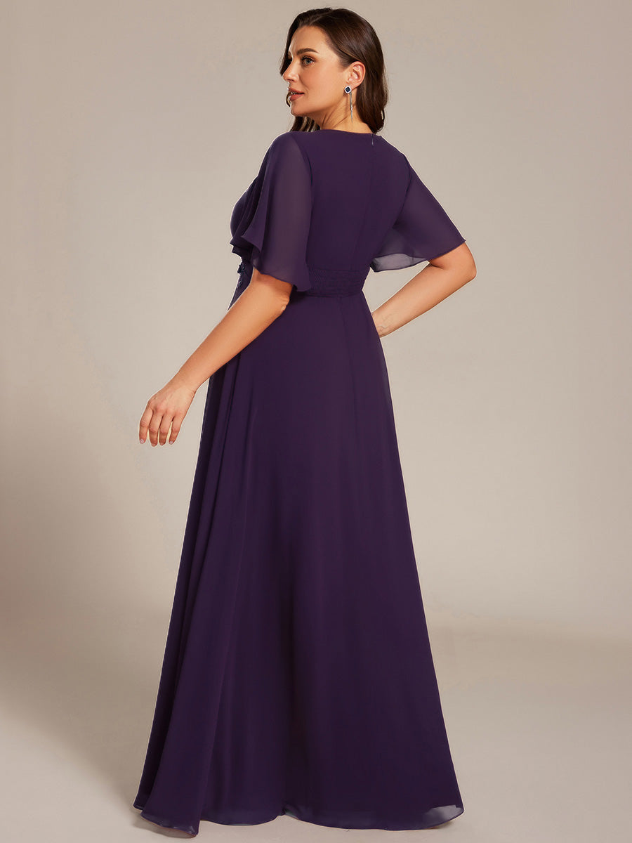 Pleated Applique Maxi Bridesmaid Dress #color_Dark Purple
