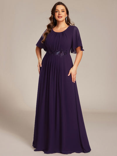 Plus Size Pleated Waist Applique Chiffon Maxi Formal Dress #color_Dark Purple