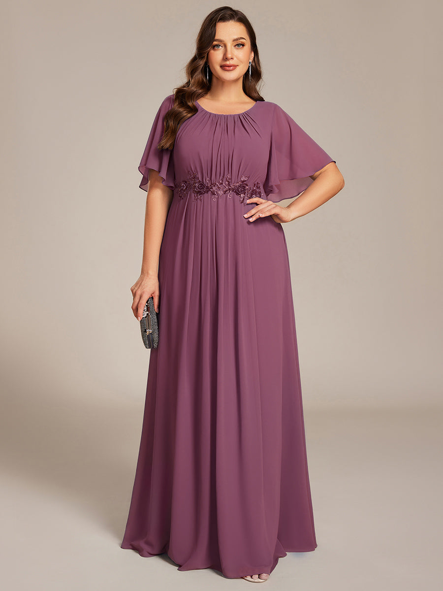 Plus Size Pleated Waist Applique Maxi Bridesmaid Dress #color_Damson