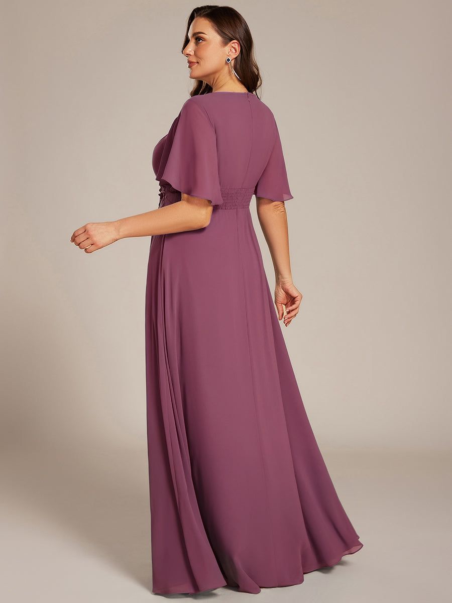 Pleated Applique Maxi Bridesmaid Dress #color_Damson