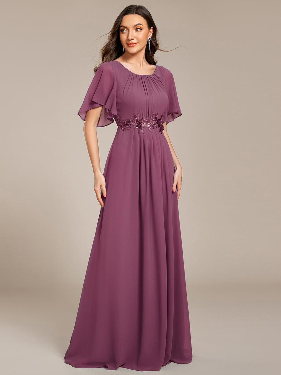 Pleated Applique Maxi Bridesmaid Dress #color_Damson
