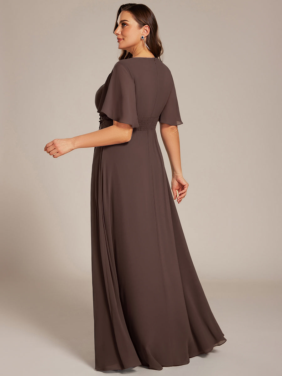 Pleated Applique Maxi Bridesmaid Dress #color_Espresso