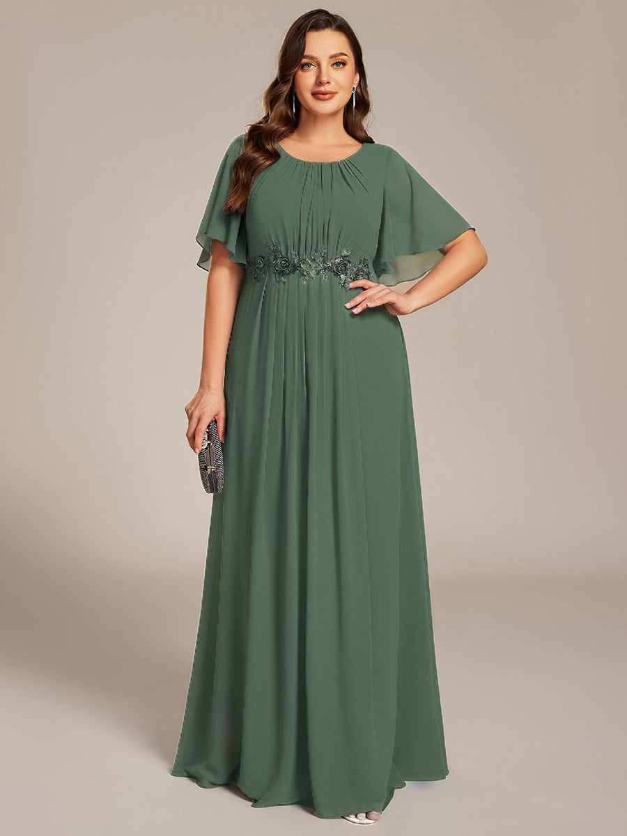 Pleated Applique Maxi Bridesmaid Dress #color_Eucalyptus
