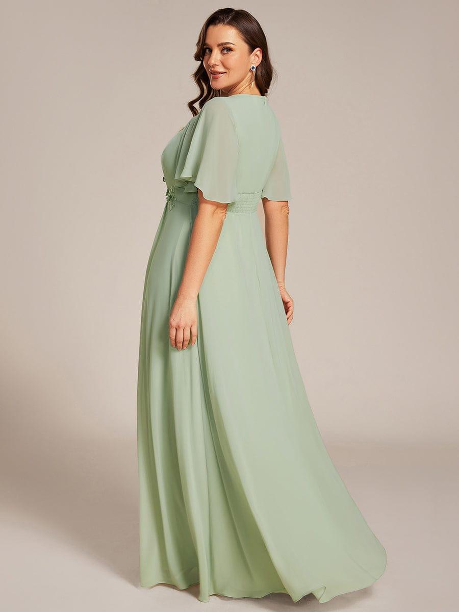 Plus Size Pleated Waist Applique Maxi Bridesmaid Dress #color_Mint Green