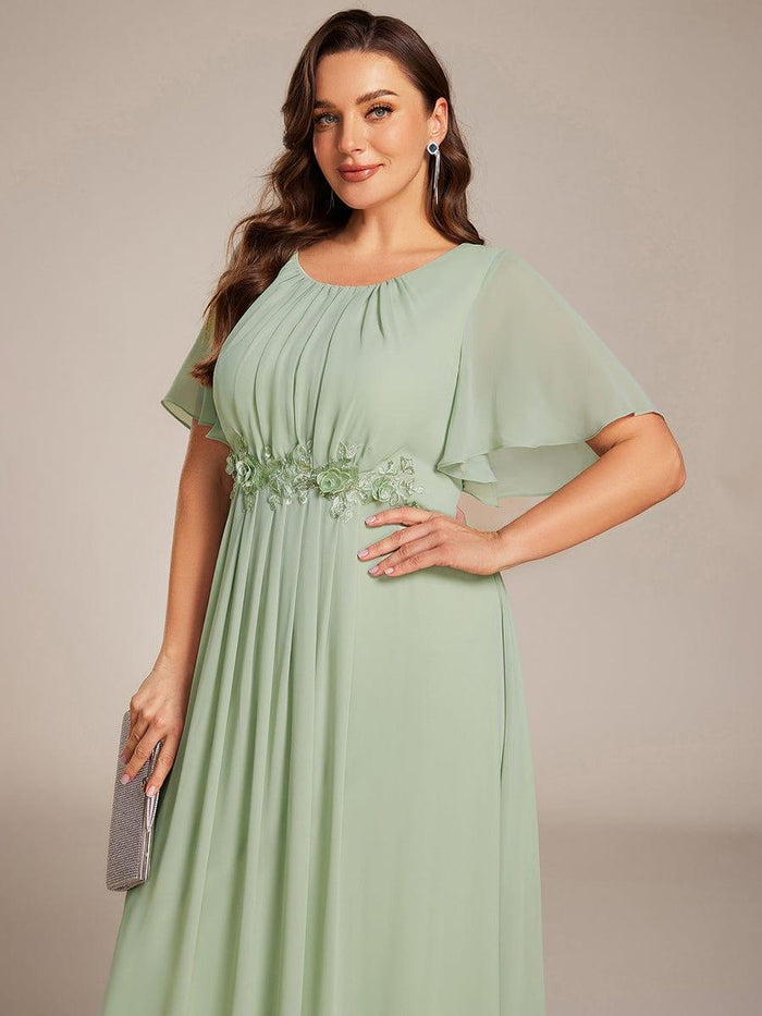 Elegant Short Sleeve Pleated A-Line Floor-Length Formal Evening Dress