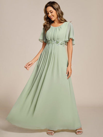 Pleated Applique Maxi Bridesmaid Dress #color_Mint Green