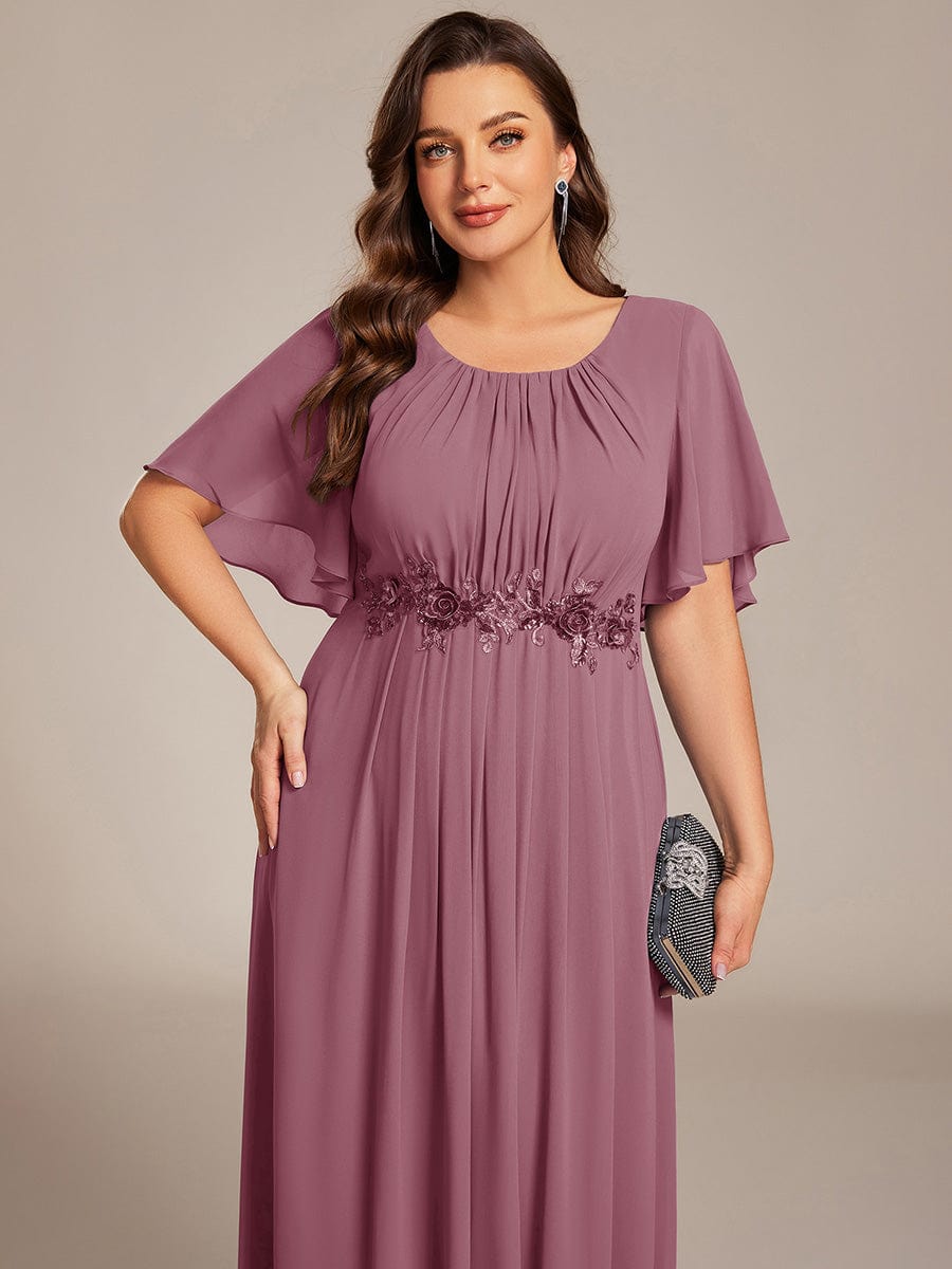 Plus Size Pleated Waist Applique Chiffon Maxi Formal Dress #color_Purple Orchid